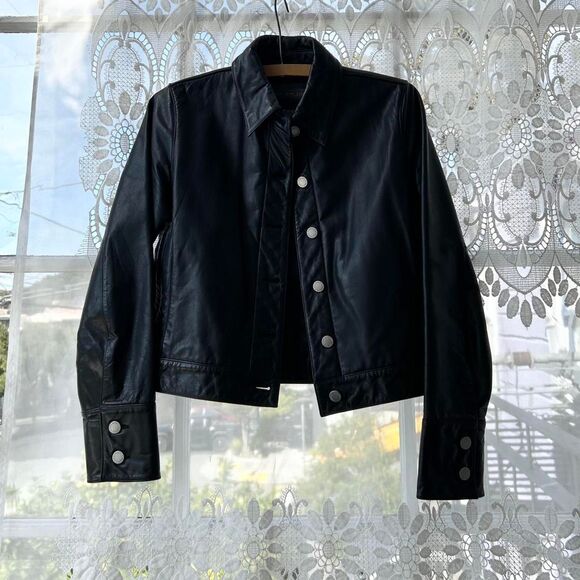 Vintage Jackets & Blazers - Amazing Y2K Vintage Banana Republic Black Leather Moto Jacket XS Womens